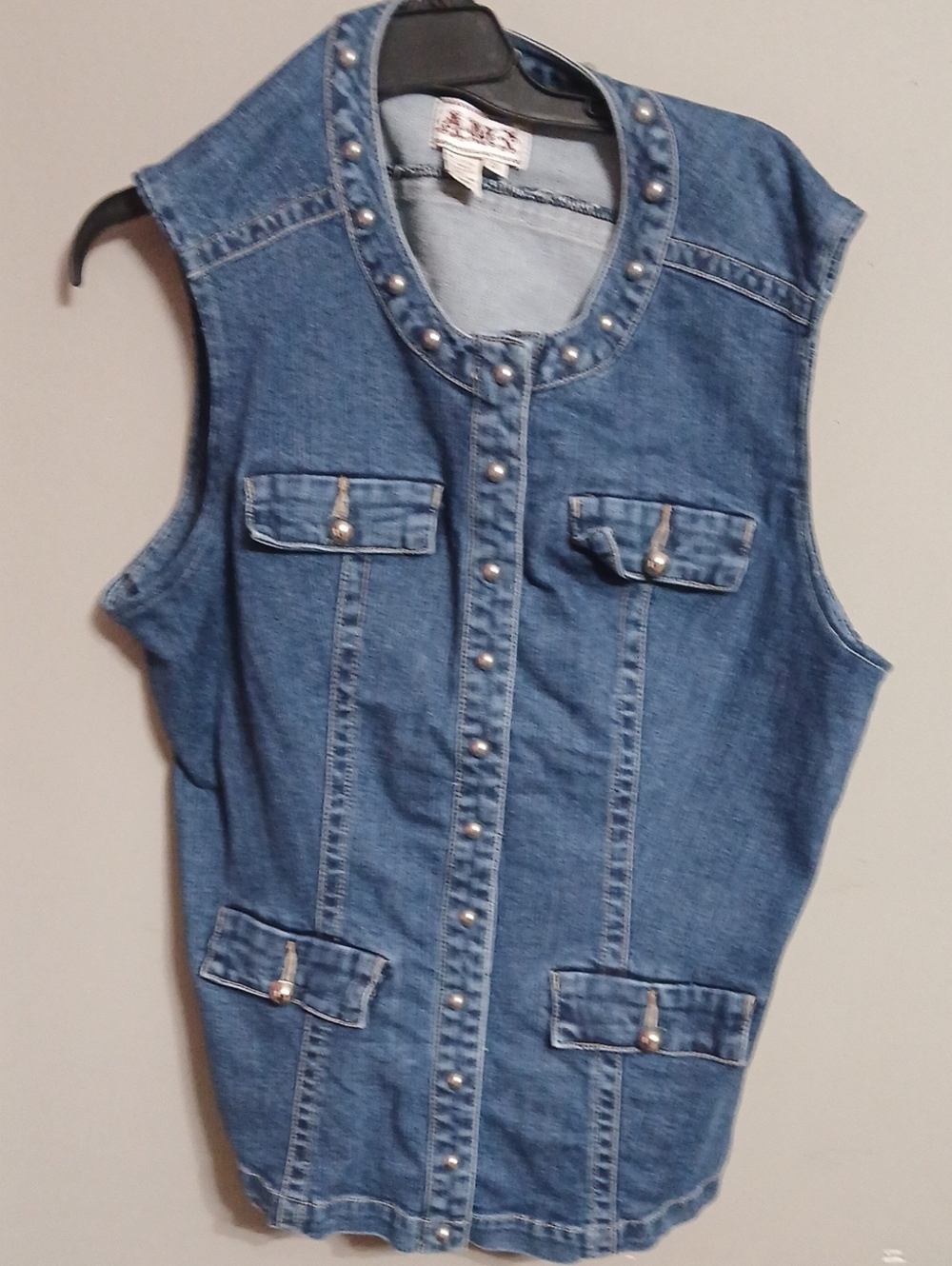 Classic Blue Denim Studded Sleeveless Vest